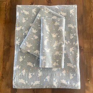 Charming Polar Bear Twin 72" Cotton Flannel Flat Sheet w/Two Pillowcases Cozy